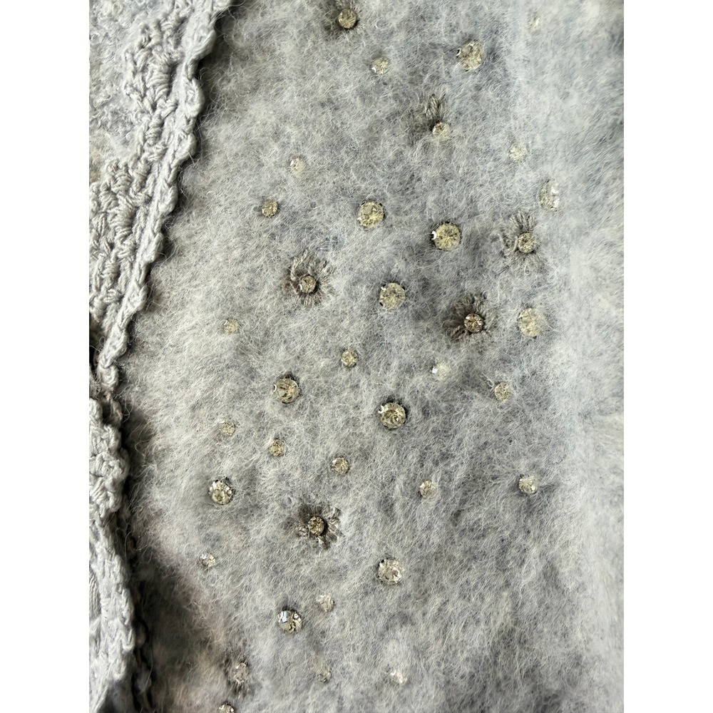 NWT AND NOW THIS Grey Fuzzy Rhinestone Cardigan Sweater New L - Picture 4 of 10